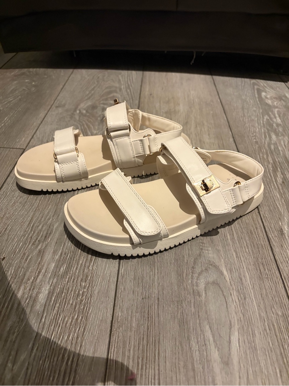 Cream Platform Sport Sandals with Buckle Straps